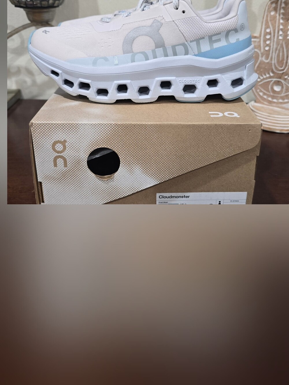 On Running Cloudmonster White and Light Blue Women's Sneakers